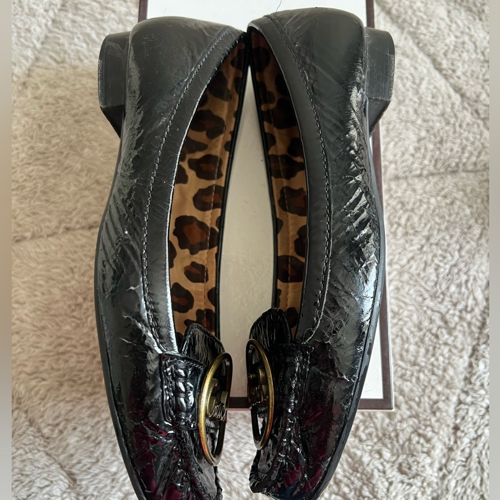 Coach Black Patent Leather Loafers with Gold Logo Medallions - Picture 7 of 11